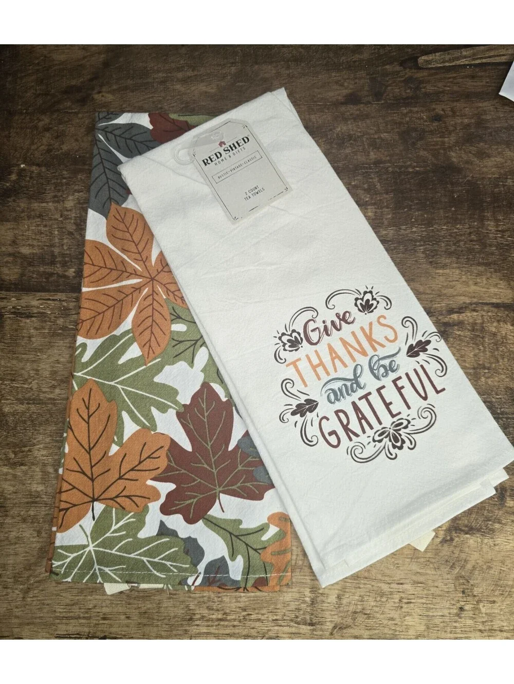Red Shed, Tea Towel Set Of 2, Give Thanks And Be Grateful, New